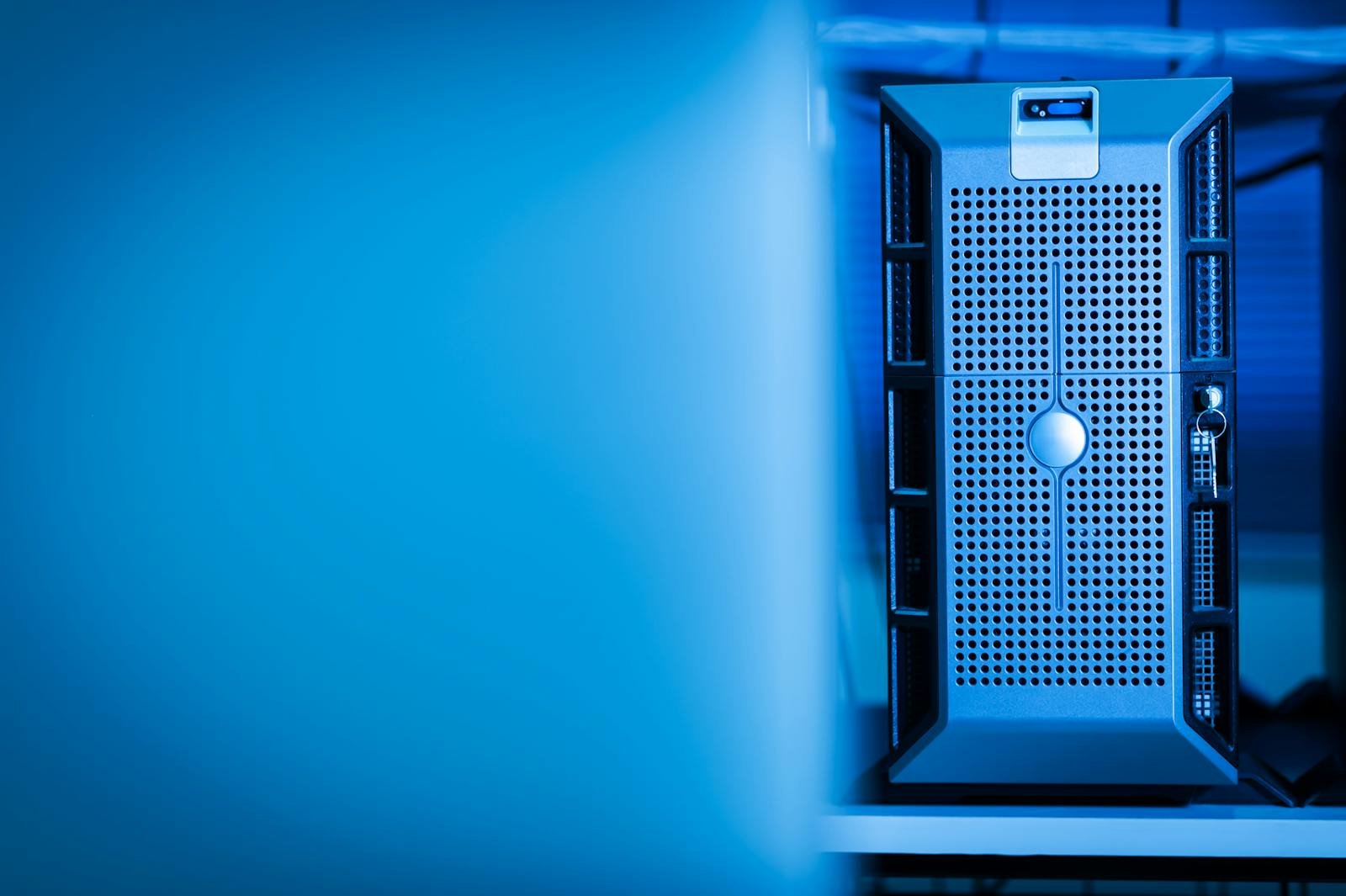 Blue-lit server hardware